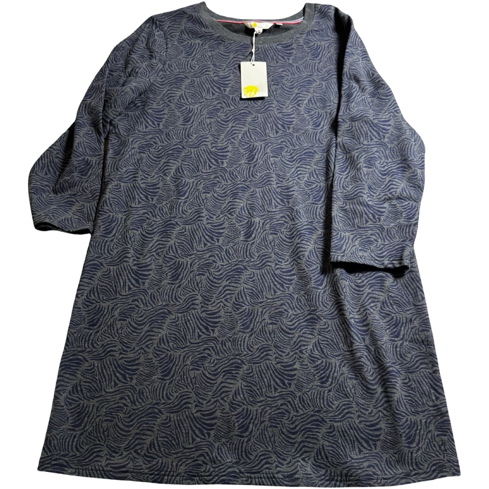 Boden Jersey Dress Womens 14R Charcoal Ripple Wave NEW Shift 3/4 Sleeve J0266